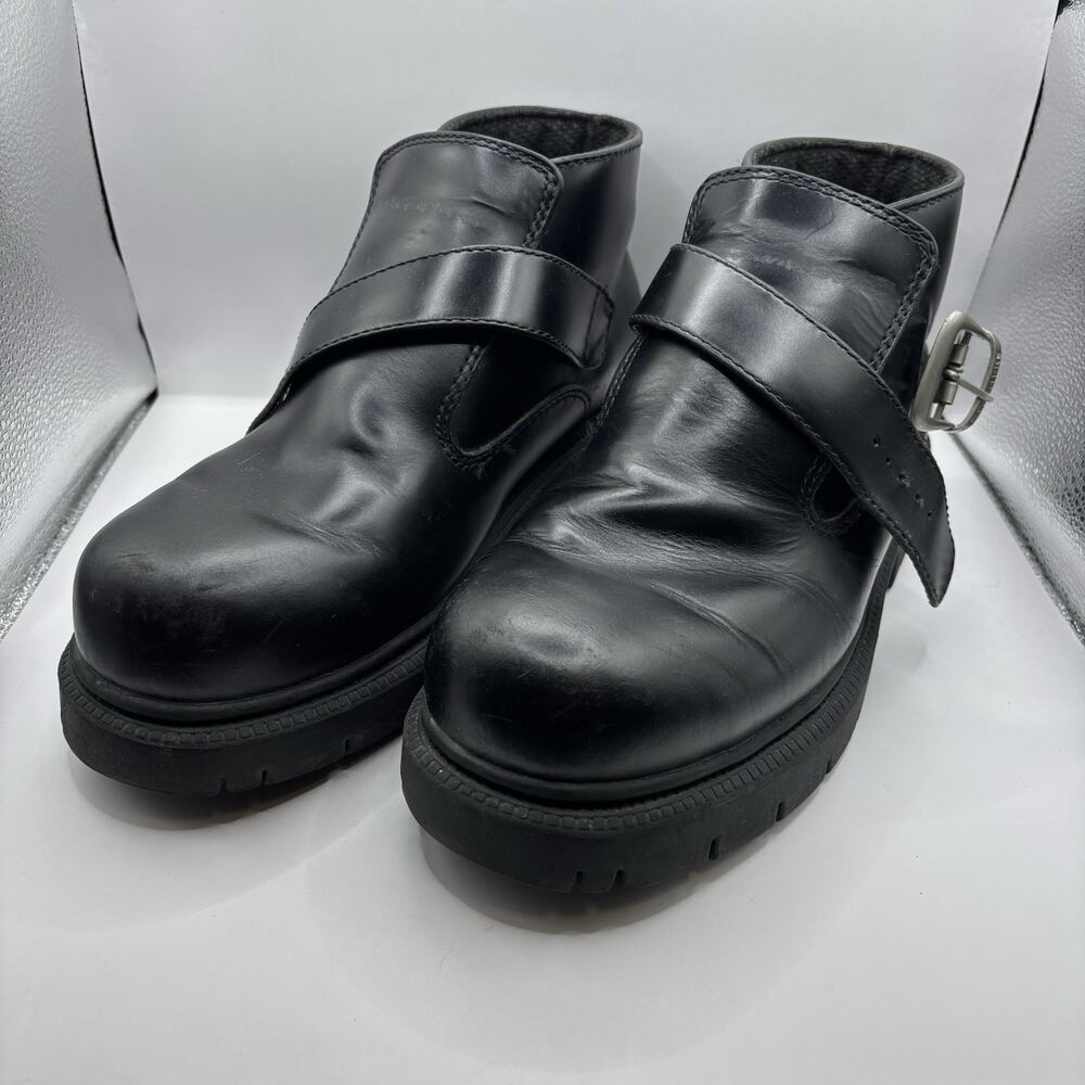Vtg Skechers Y2K Chunky Black Leather Monk Strap Buckle Boots Men 9.5 SN 6909